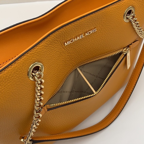 MICHAEL KORS JET SET ITEM MEDIUM FRONT ZIP POCKET CHAIN TOTE BAG HONEYCOMB COLOR - Picture 8 of 16